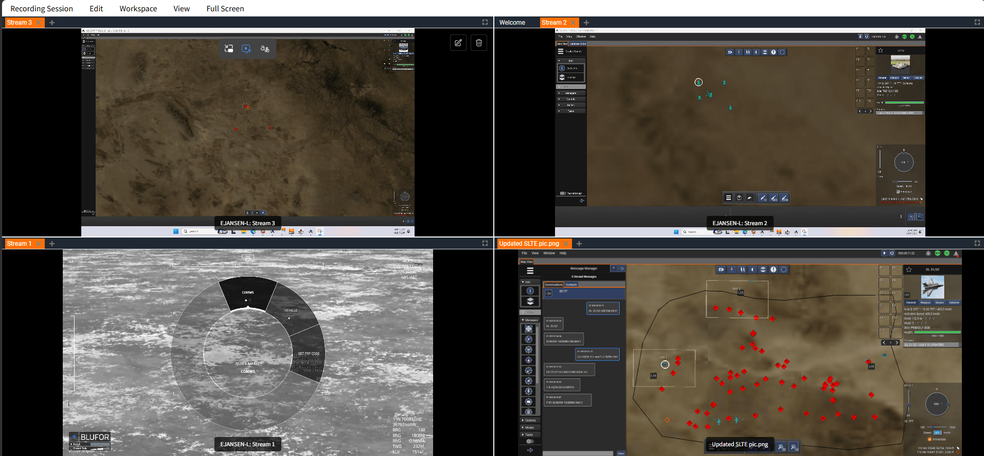 VADAAR 5.0 workspace displaying four time-synchronized streams, including ASCOT 7 map views and a sensor video feed, in a single layout.